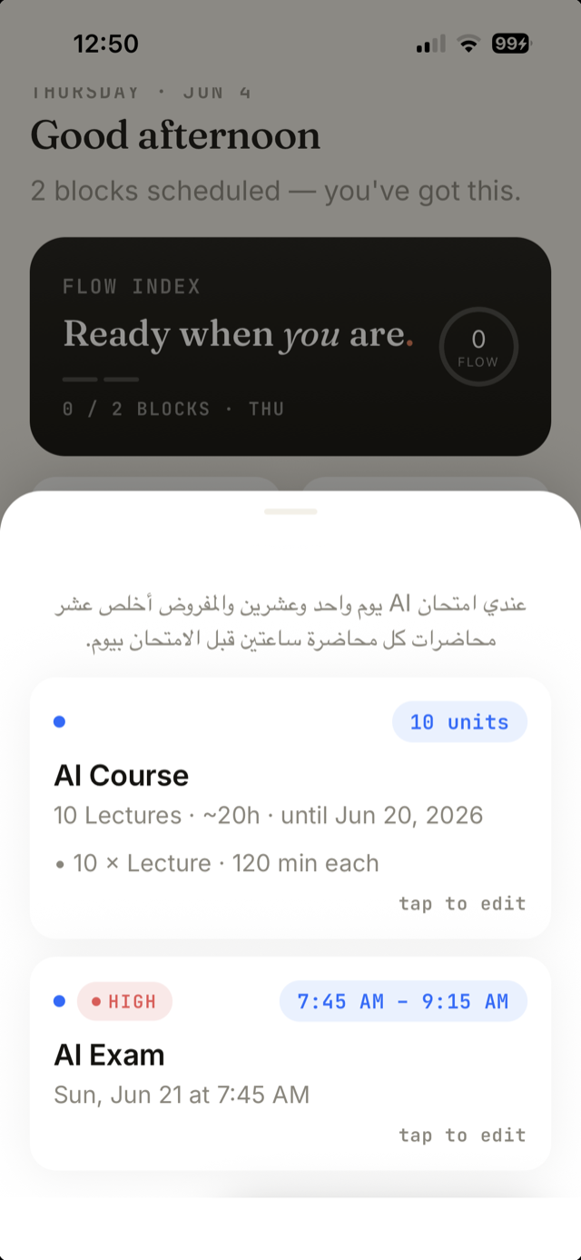 An exam date turned into a full study plan of dated sessions