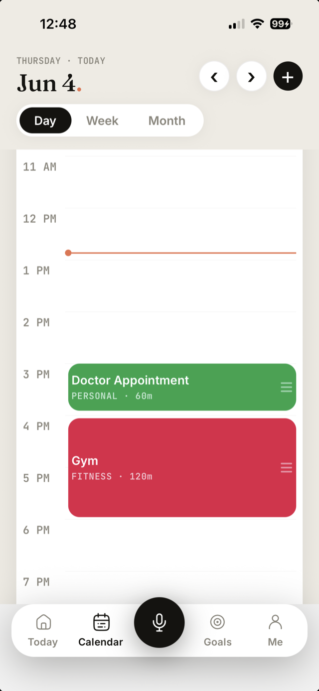 A high-priority appointment takes the 3 PM slot and the gym is automatically moved to 4 PM
